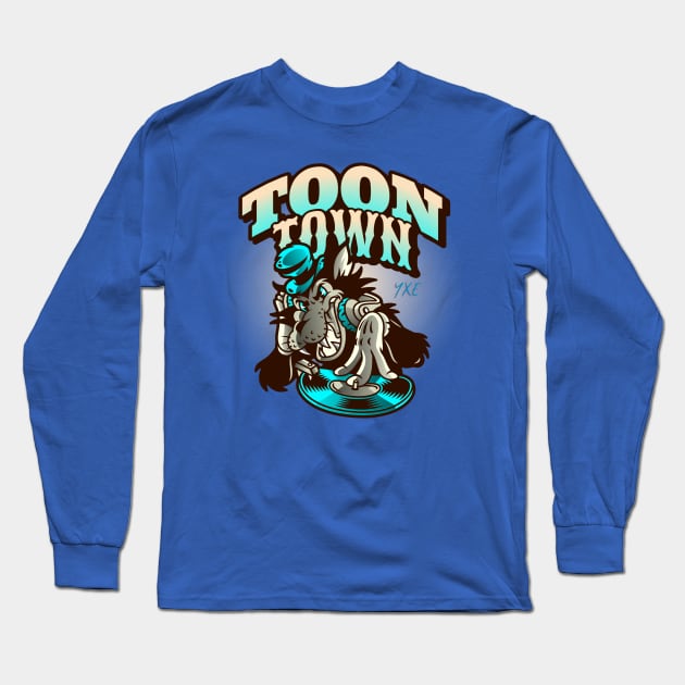 Groove Wolf DJ Hip-Hop Hilarity in Toon Town YXE Long Sleeve T-Shirt by Stooned in Stoon